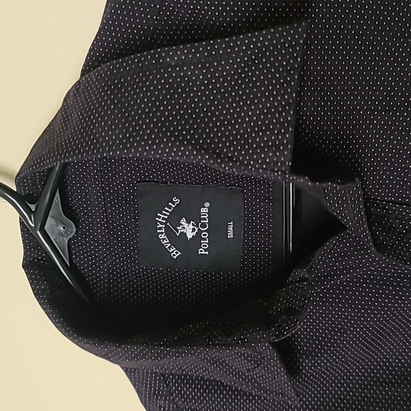 Beverly Hills Polo Club Button Up Shirt Black Polka Dot Mens 100% Cotton Size S - Picture 4 of 6